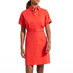 THEORY Eco Crunch Belted Mini Shirtdress Red SIZE 2 NEW